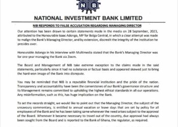 NIB denies allegation Managing Director runs bank remotely