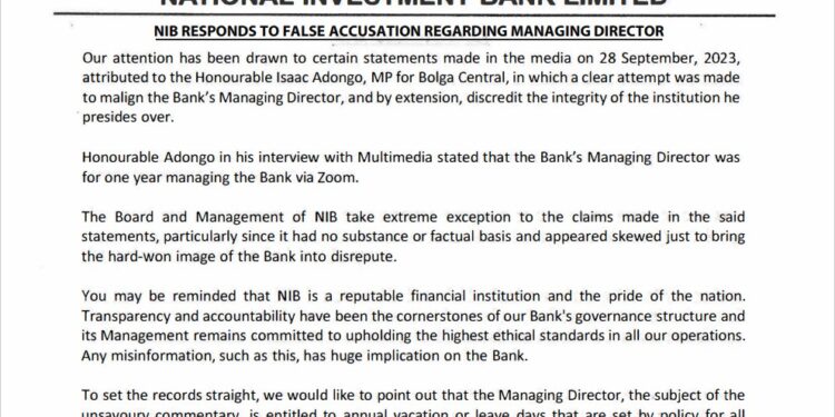 nib denies allegation managing director runs bank remotely