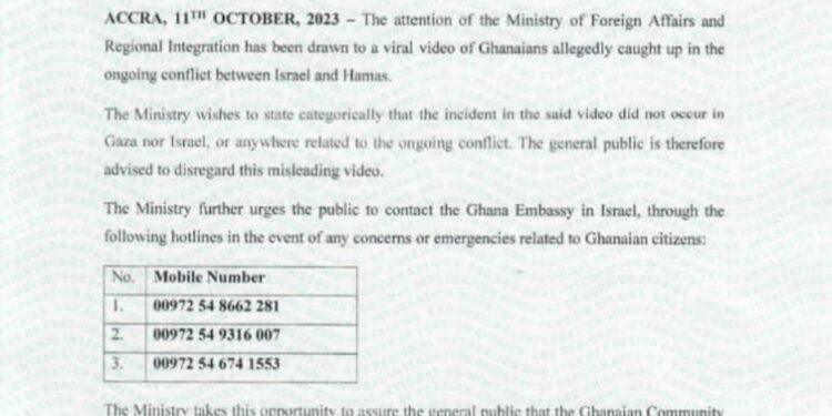 no ghanaian caught up in israel hamas conflict disregard fake reports foreign affairs ministry