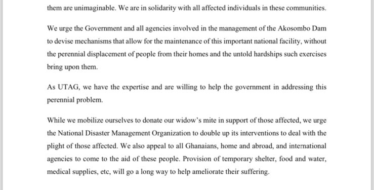 UTAG-UG solidarises with persons affected by Akosombo Dam spillage; pledges support 1 utag ug solidarises with persons affected by akosombo dam spillage pledges support