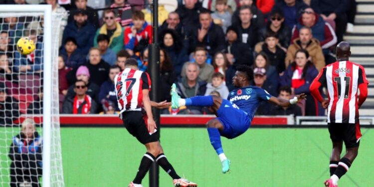 mohammed kudus scores again for west ham in league game against brentford