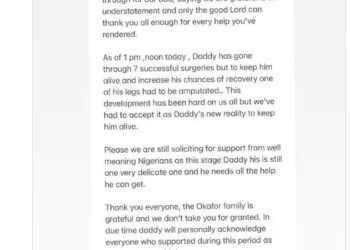 Mr Ibu suffers amputation, family says it is to keep him alive