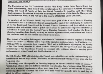 No Queenmother candidate should be chosen from the late Ga Mannye’s family until further notice – Ga Traditional Council