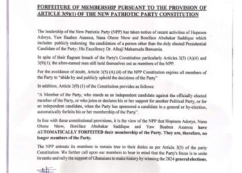 NPP sacks Hopeson Adorye, Buaben Asamoa, others for campaigning for Alan Kyerematen