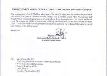 UG commiserates with family of late student