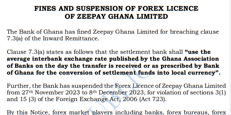 zeepay ghana fined forex license suspended temporarily
