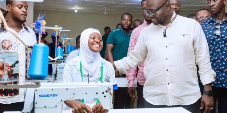 asenso boakye supports suntreso technical institute with industrial machines for fashion design training