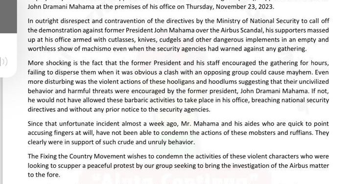 fixing the country movement rebukes ndc members brandishing weapons at mahamas office