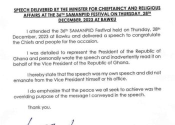 I delivered my speech at Samanpiid Festival, not on behalf of Bawumia – Chieftaincy Minister