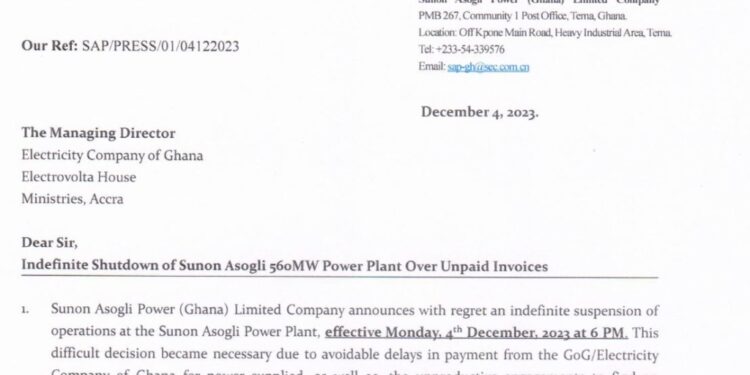 sunon asogli shuts down power plant indefinitely over ecg indebtedness