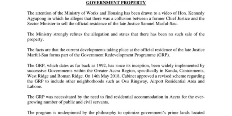 asenso boakye was not involved in supposed sale of government property works and housing ministry clarifies