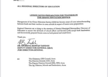 Both handwritten and electronically prepared lesson notes acceptable – GES to teachers