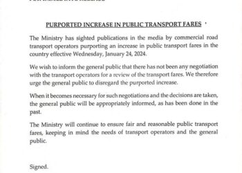 Disregard 20% hike in transport fares – Ministry