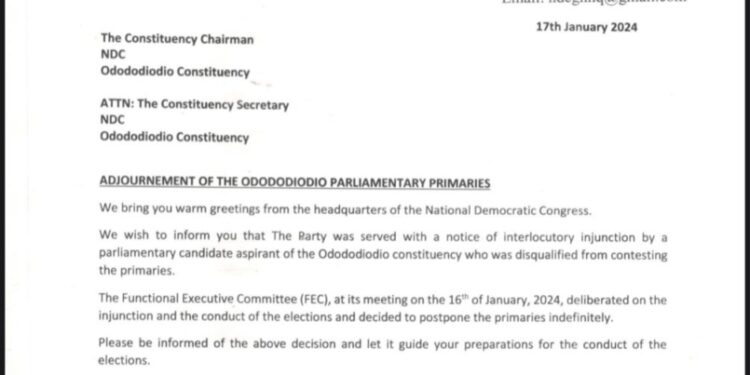 lawsuit forces ndc to indefinitely postpone odododiodio parliamentary primaries