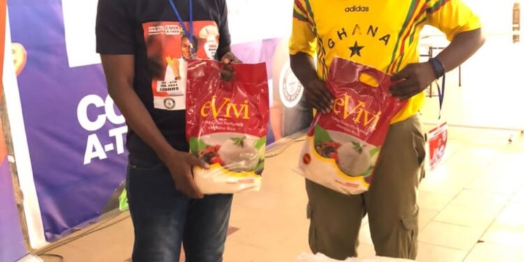 newage agric solutions supports chef failatu with bags of locally produced evivi rice