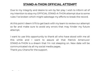 ‘Stand-a-thon’ candidate truncates record attempt after 3 hours