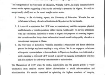 We don’t have affiliations with any educational institution in Nigeria – UEW