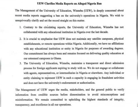 We don’t have affiliations with any educational institution in Nigeria – UEW 1 we dont have affiliations with any educational institution in nigeria uew