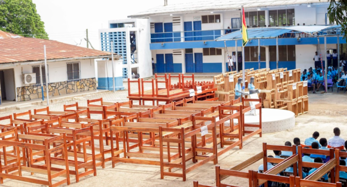 modec donates ghe282b5520k worth of furniture to anum presby shs