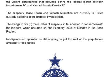 2 more arrested in Nsoatreman vs. Kotoko Match violence, bringing total to 5