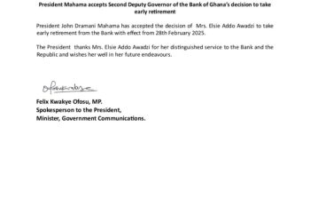 2nd Deputy BoG Governor takes early retirement