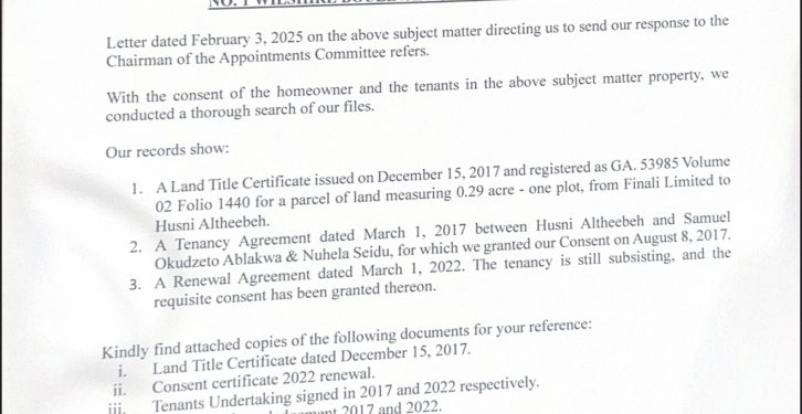 ablakwa renting airport hills residence he doesnt own it finali limited to appointments committee