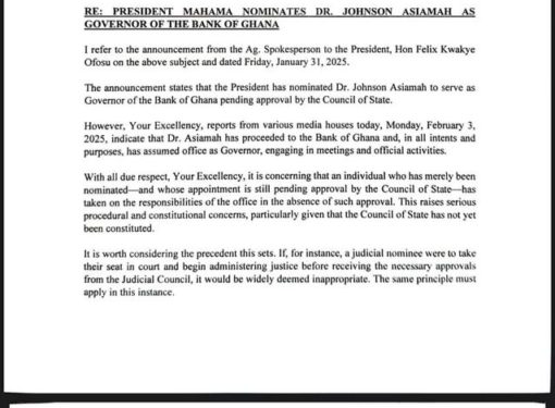 afenyo markin quizzes presidency over bog governors assumption of duty without council of state approval