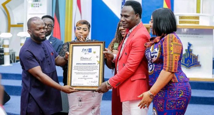 apostle francis amoako attah honoured by footprint tv for outstanding support