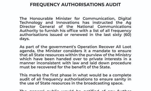 communication minister orders audit of frequency authorisations