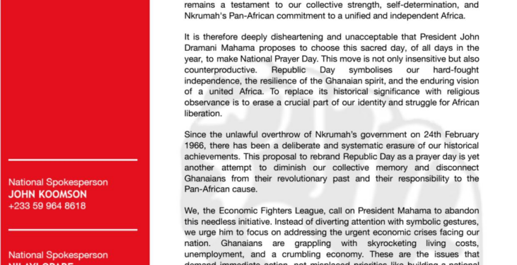 Economic Fighters League rejects president Mahama’s proposal to redefine 1st July as National Prayer Day 1 economic fighters league rejects president mahamas proposal to redefine 1st july as national prayer day