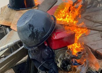 Excavator, changfan machines, pumping machines at Apamprama Forest Reserve burnt