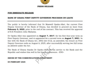 First Deputy Governor of BoG Dr. Maxwell Opoku-Afari resigns