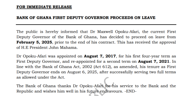 first deputy governor of bog dr maxwell opoku afari resigns