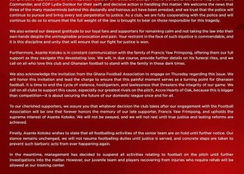 GPL: Kotoko suspend all football related activities until justice is served for late fan ‘Pooley’