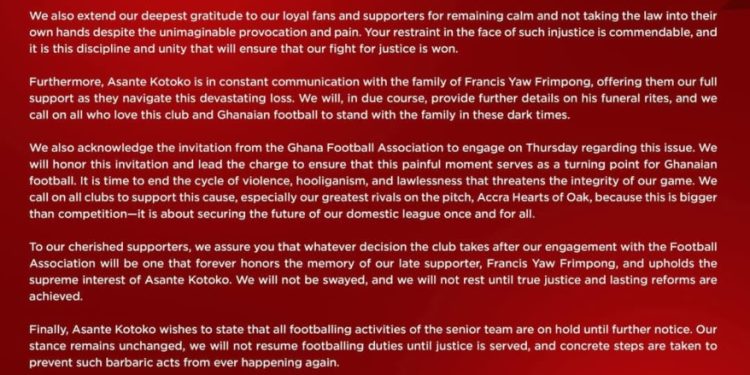 gpl kotoko suspend all football related activities until justice is served for late fan pooley