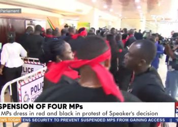 Minority MPs protest suspension of their colleagues in black and red