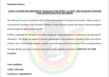 NSS personnel commend Mahama for his interest in investigating the ‘ghost name’ scandal