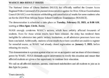 NUGS announces demo against WAEC