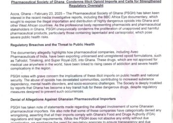 Pharmaceuticals Society of Ghana condemns illicit Opioid imports and calls for stronger regulations