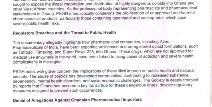 pharmaceuticals society of ghana condemns illicit opioid imports and calls for stronger regulations