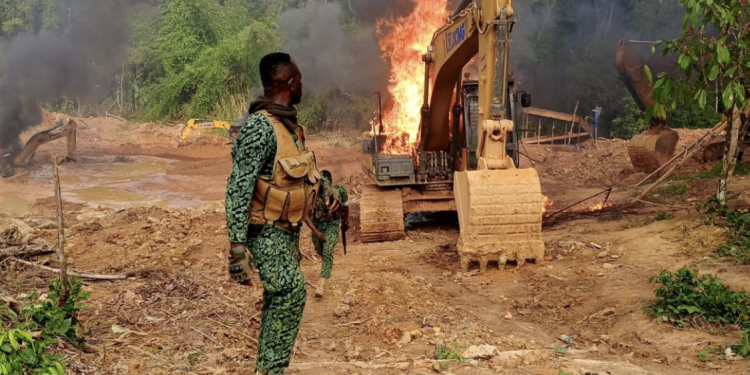 rapid response unit of forestry commission destroys 4 excavators in atiwa range forest