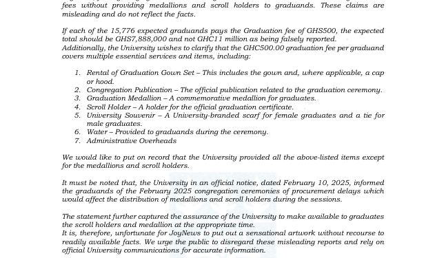 ug challenges joynews report on ghs11 million graduation revenue cites lower projections