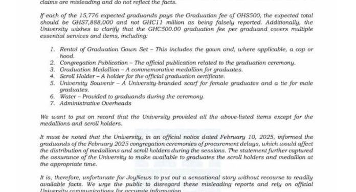 university of ghana denies mismanagement of graduation fees amid medallion delay controversy