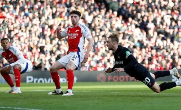 west ham stun arsenal at emirates as bowen fires hammers to vital win