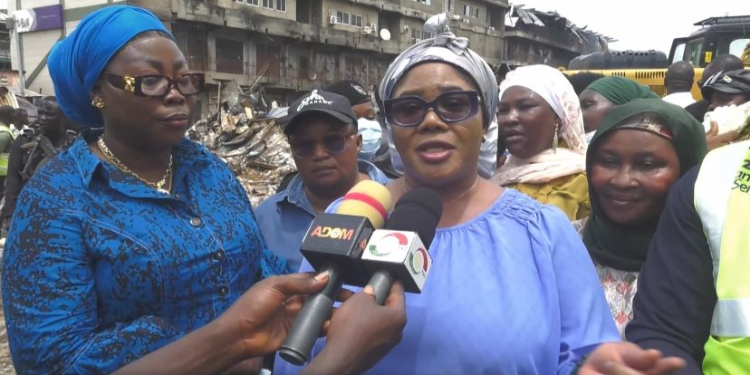 Adum fire: Firefighters still battling pockets of blaze, gender Minister and MASLOC CEO visit scene 1 adum fire firefighters still battling pockets of blaze gender minister and masloc ceo visit scene