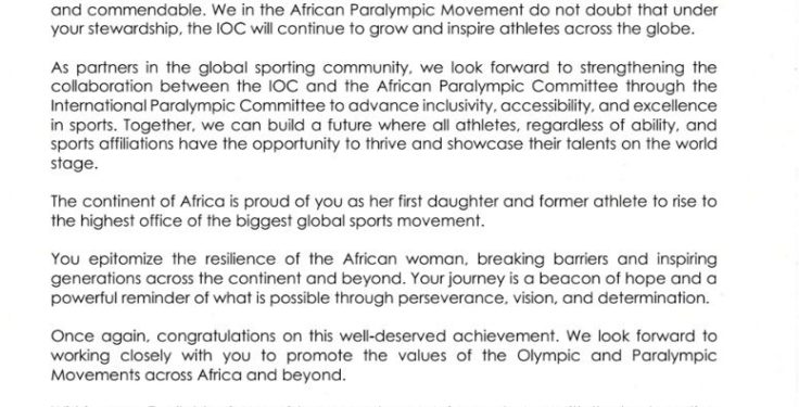 african paralympic committee congratulates kirsty coventry on her election as ioc president