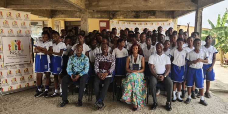 celestine addos project partners with ncce to donate constitution booklets to redeemer preparatory and jhs