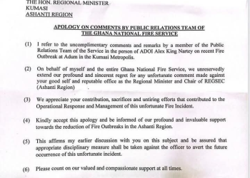Fire Service apologises to A/R Minister, vows action against officer for remarks