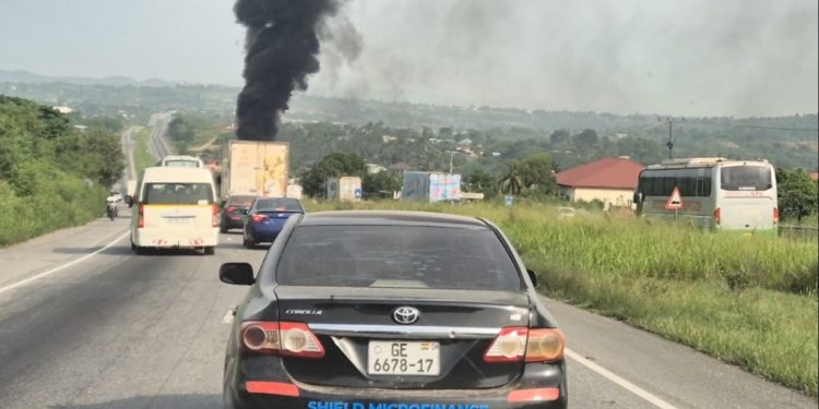 kia truck carrying turpentine goes up in flames at kyekyewere