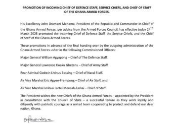 Mahama elevates new Chief of Defence Staff and Service Chiefs